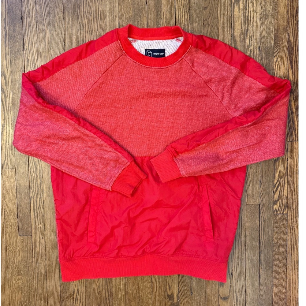Original Use Mens Red Mixed Media Crewneck Sweatshirt Side Zip Pullover Medium